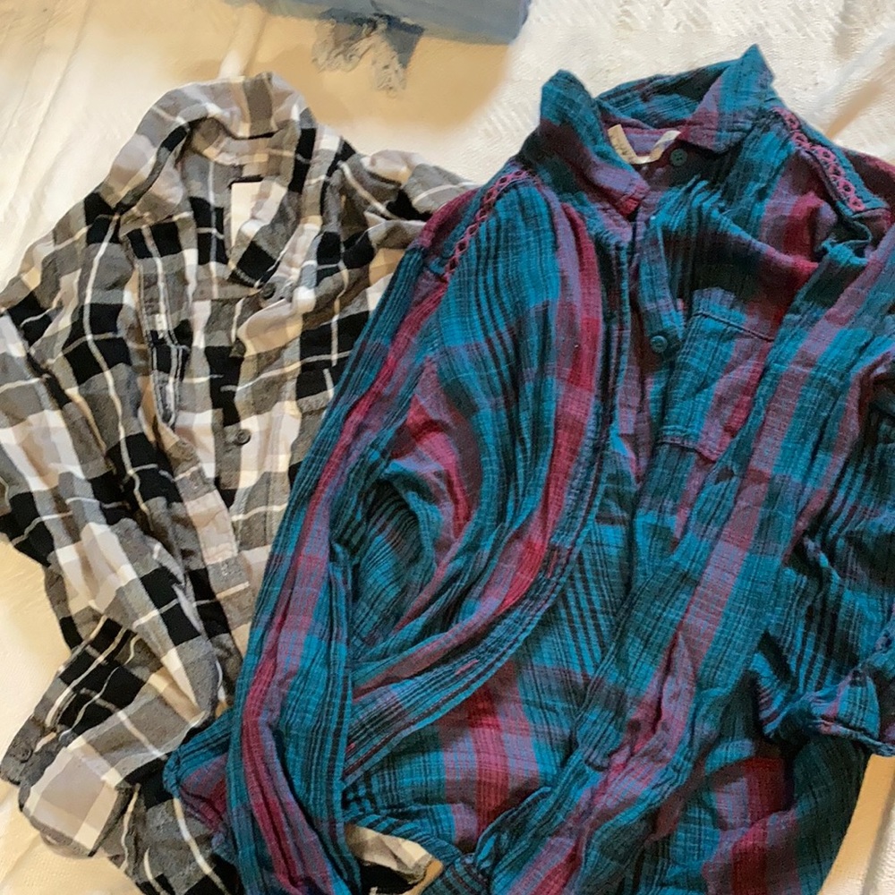 Two flannels, left is medium right is small